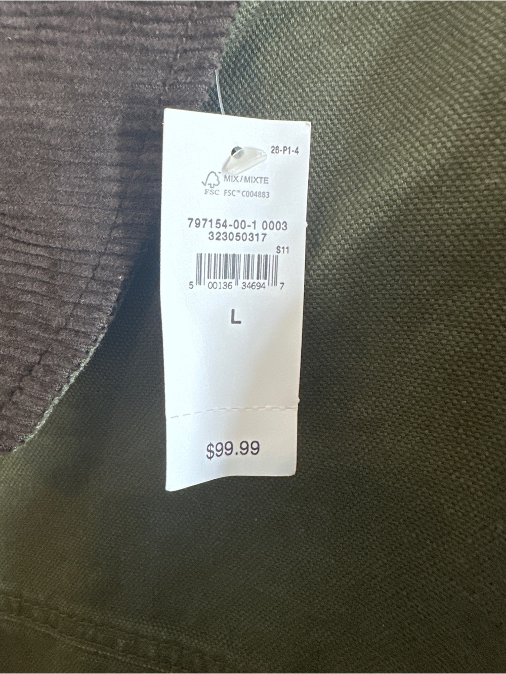 NWT Gap Relaxed Canvas Barn Jacket Olive Corduroy Collar Size L - Picture 10 of 11
